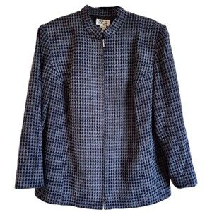 Style & Co Women's Jacket Size 18W Blue Herringbone Front Zip Lined Blazer